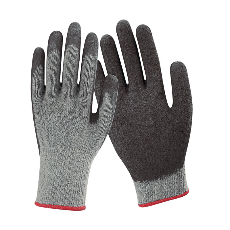 Model# DSGL01 10g 2 threads Grey Polycotton with Black Crinkled Latex Coated Gloves