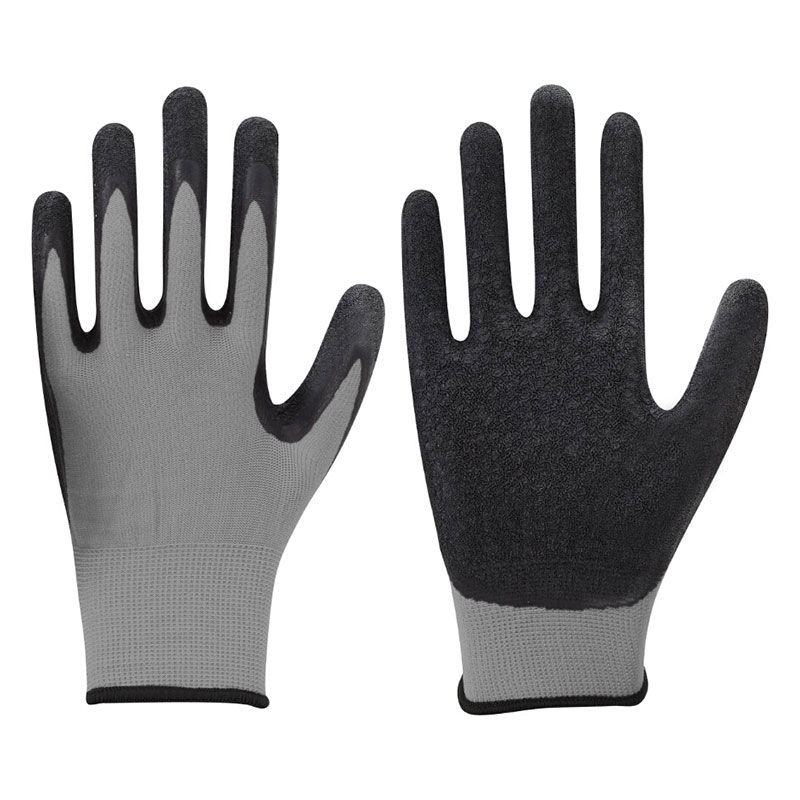 Model# DSGL06 13g Grey Polyester or Nylon with Black Crinkled Latex Coated Gloves