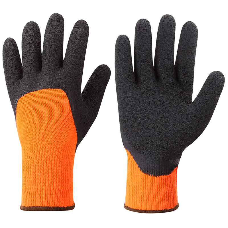 Model# DSGLW01 Hi-vi Orange Napped Acrylic Terry Liner, Black Rough Latex Open back coated Gloves