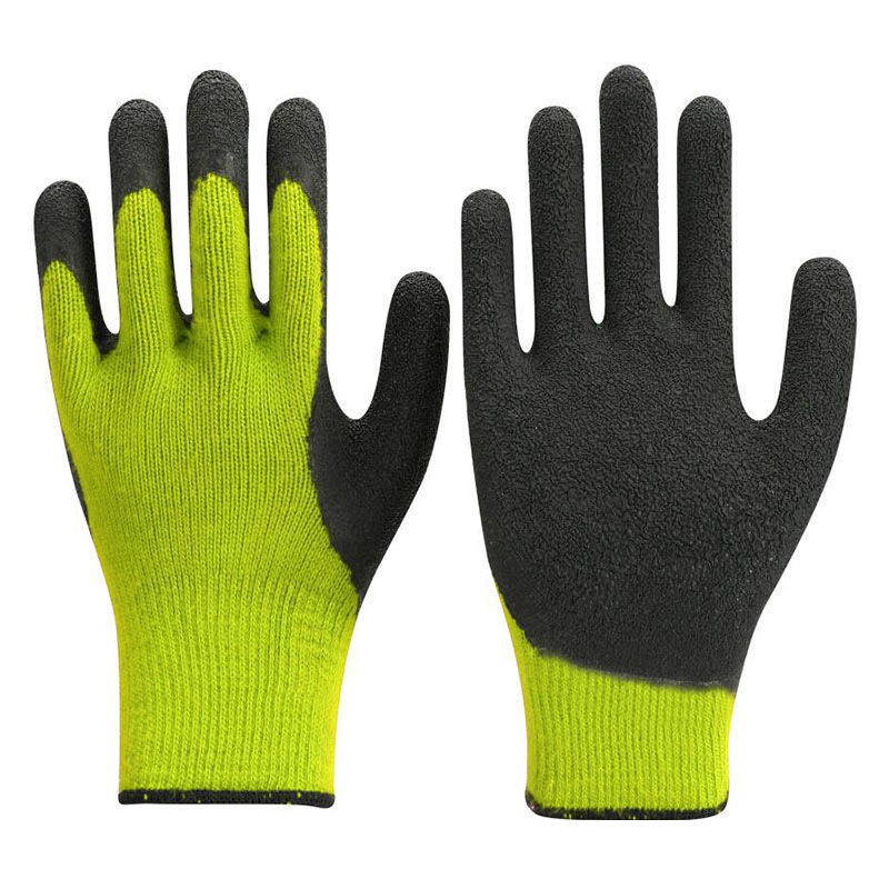 Model# DSGLW02 Hi-vi Yellow Napped Acrylic Terry Liner, Black Rough Latex Palm & fully thumb coated Gloves