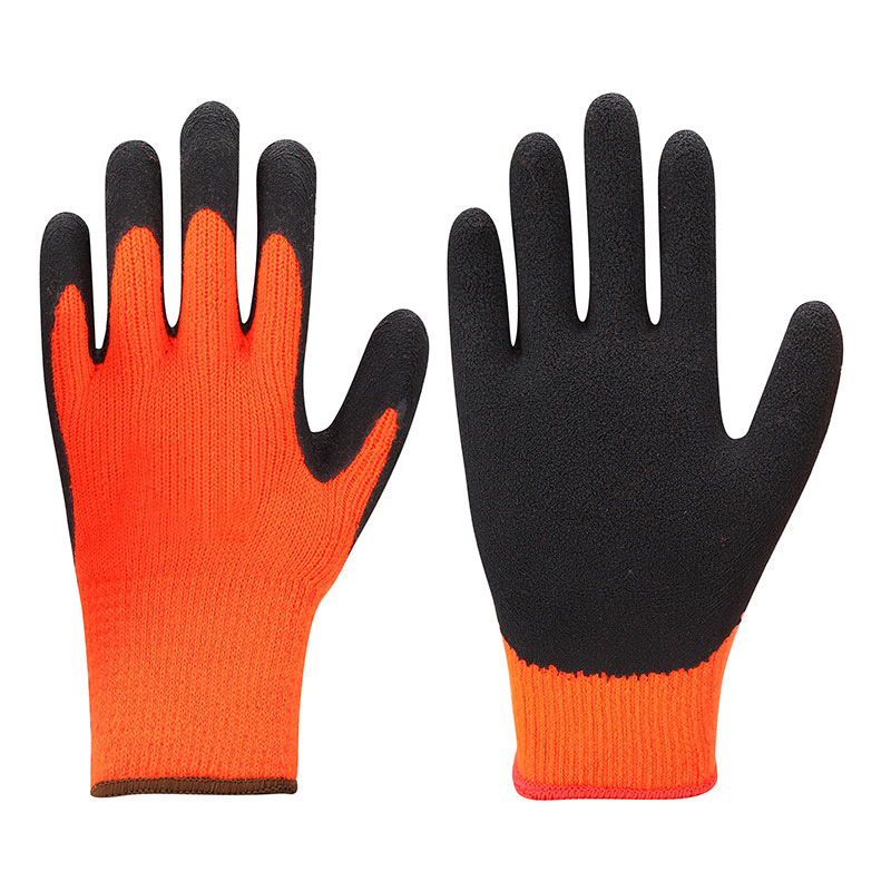 Model# DSGLW03 Hi-vi Orange Napped Acrylic Terry Liner, Black Foam Latex Palm & fully thumb coated Gloves
