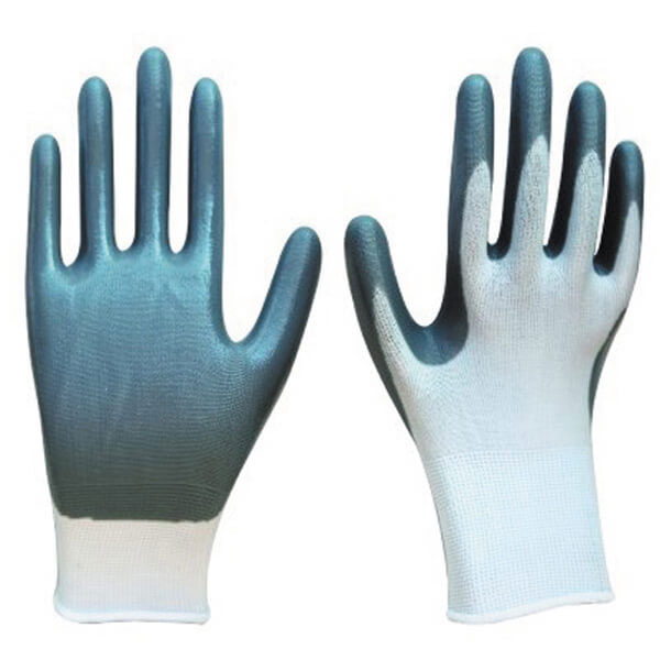 Model# DSGN01 13g White Polyester with Grey Nitrile Palm Coated Gloves