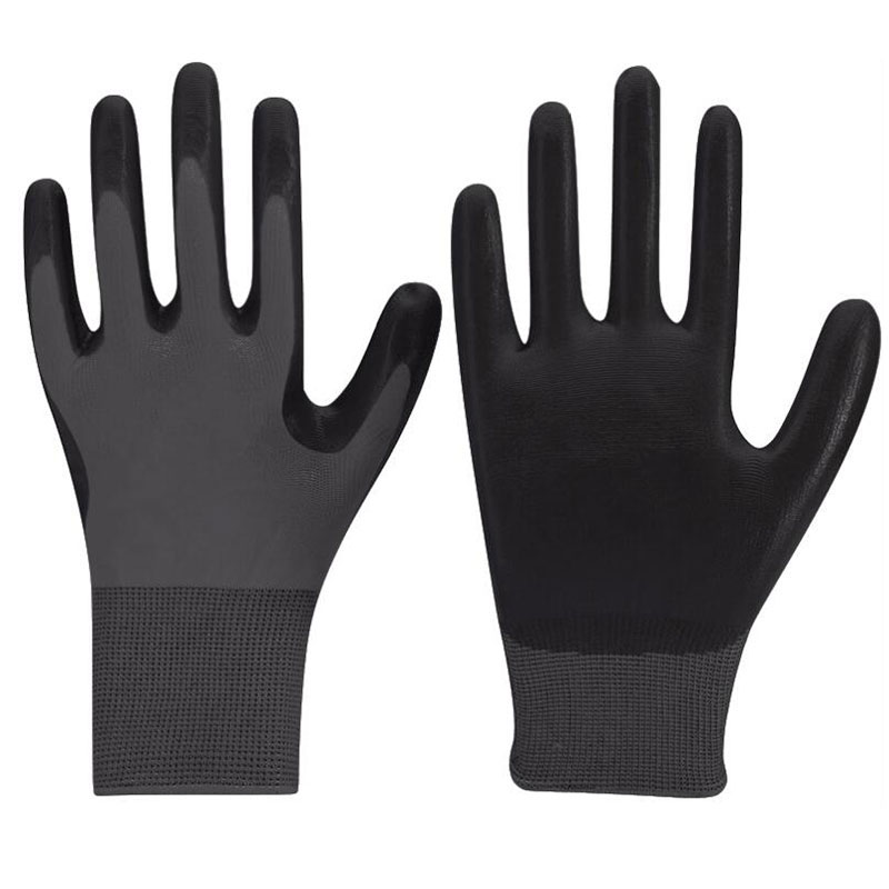 Model# DSGN03 13g Grey Polyester with Black Nitrile Palm Coated Gloves